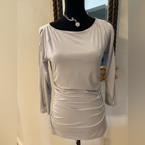 Cache Silver Top with Zipper Sleeves, Size Small
